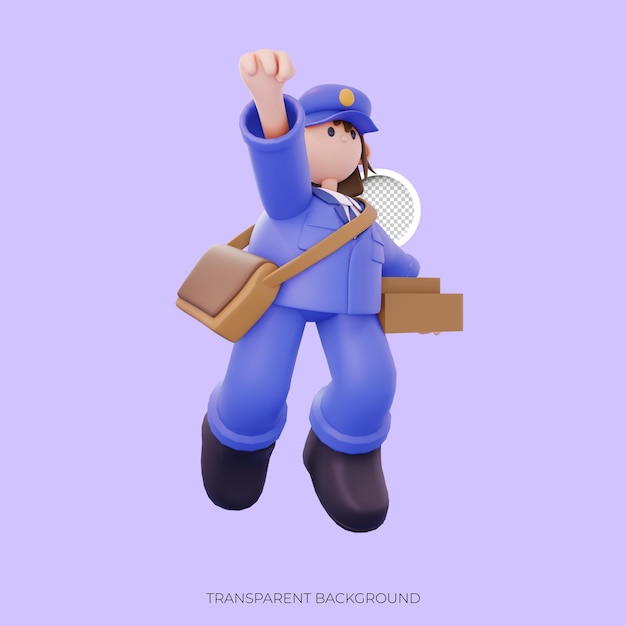 PSD female postal worker carrying parcel box flying pose from left
