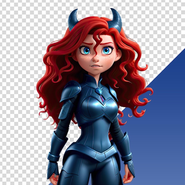 PSD a female super hero with red hair and horns