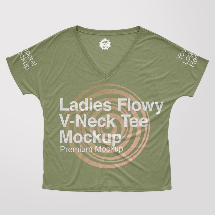 PSD feminino flowy vneck tee mockup