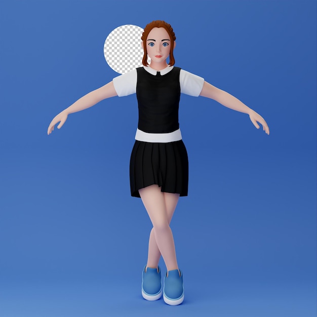 Femme 3d personnage mignon faire la pose de ballerine de finition