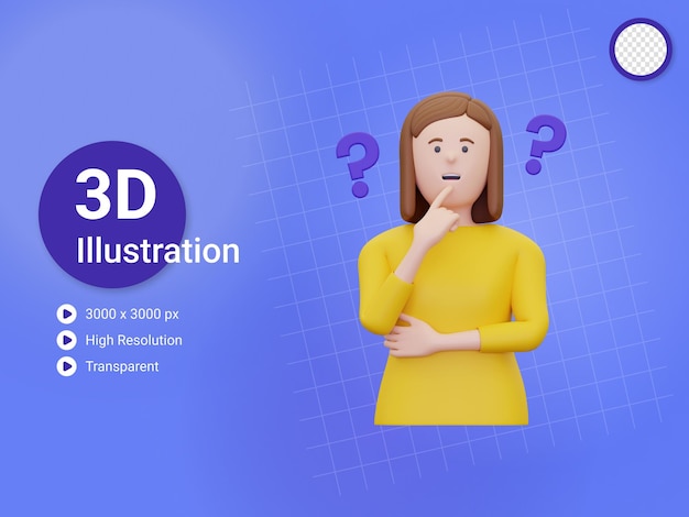 PSD la femme 3d pose une illustration de question