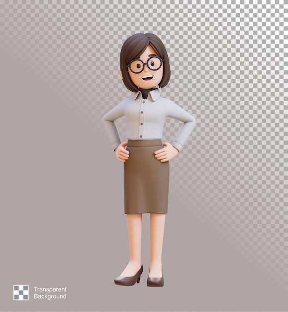 Une femme d'affaires en 3D se tient la main sur la hanche.