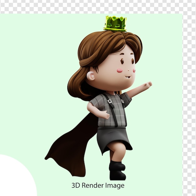 Femme d'affaires de personnage de dessin animé illustration 3d avec couronne