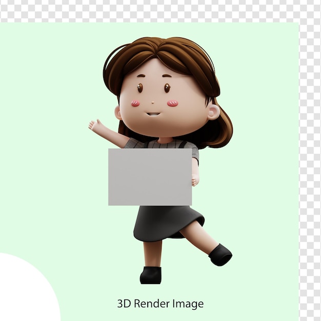 Femme d'affaires de personnage de dessin animé illustration 3d avec papier vide