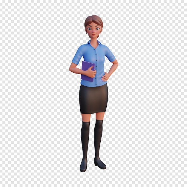 Femme D'affaires Tenant Un Livre Illustration De Personnage 3d