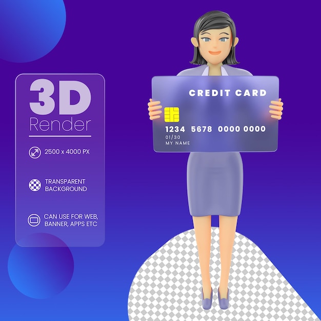 Femme Affaires, Tenue, Carte Crédit, 3d, Illustration