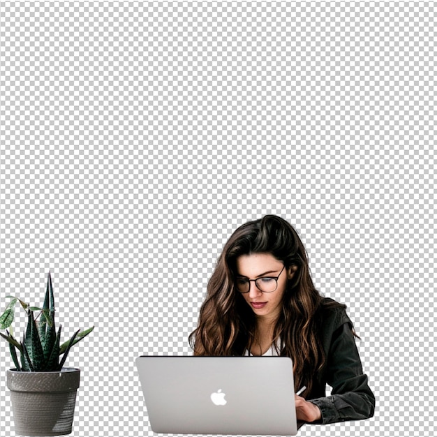 PSD femme d'affaires travaillant sur un ordinateur portable