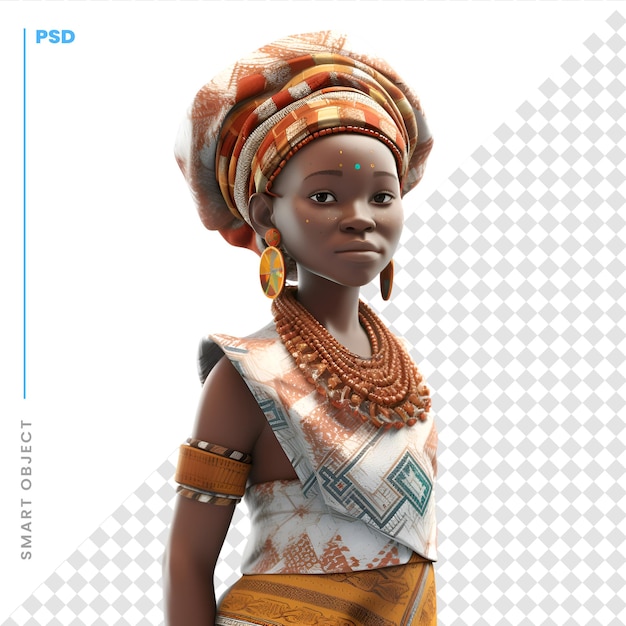PSD femme africaine en costume traditionnel isolé sur fond blanc illustration 3d