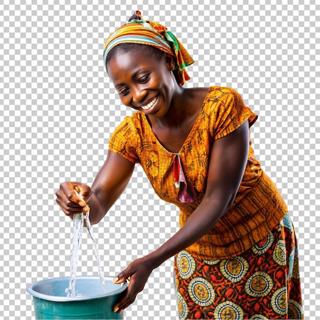 PSD une femme africaine versant de l'eau.