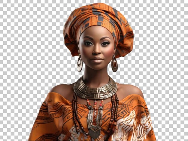 PSD femme africaine en vêtements traditionnels isolée sur un fond transparent