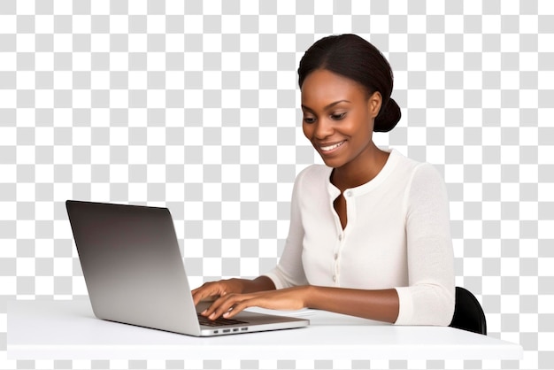Une femme afro-américaine qui travaille sur un ordinateur.