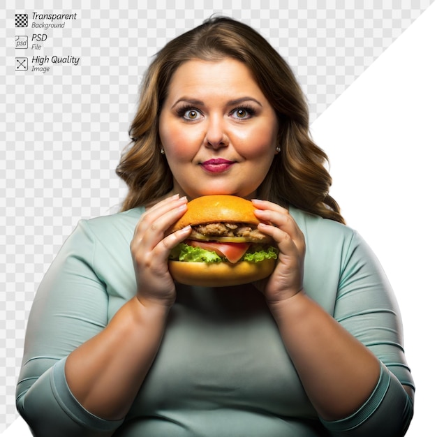 PSD une femme apprécie un délicieux hamburger avec anticipation.