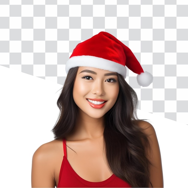 PSD une femme asiatique dans un chapeau de père noël une belle célébration de noël