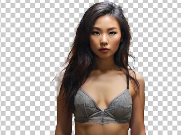 Femme Asiatique En Soutien-gorge Avec Les Mains Dans Les Poches