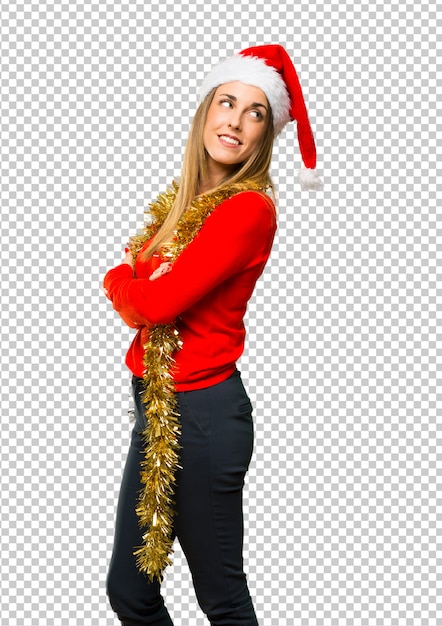 PSD femme blonde habillée pour les vacances de noël