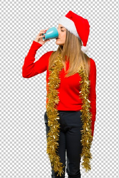 PSD femme blonde habillée pour les vacances de noël