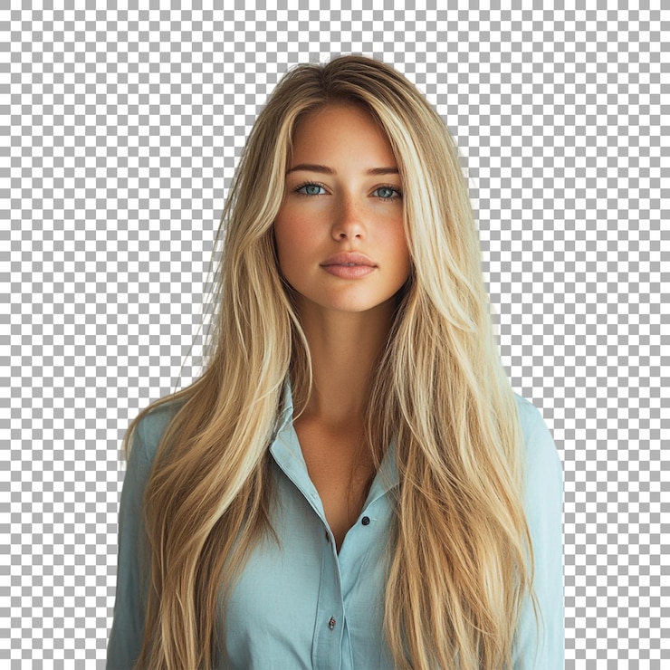 PSD une femme blonde d'humeur heureuse sur un fond transparent