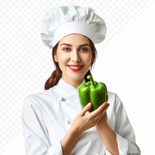 Femme Chef Et Poivron Vert