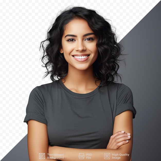 PSD une femme avec une chemise noire qui dit 