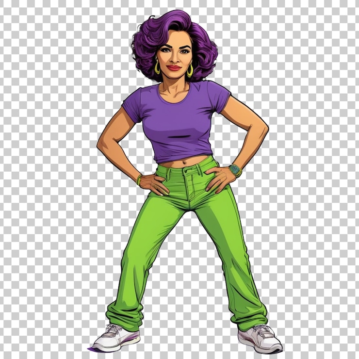 PSD une femme en chemise violette se tient sur un fond blanc