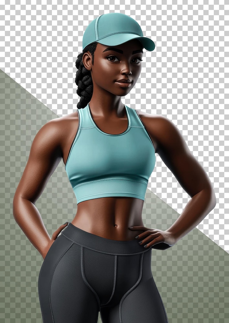 PSD femme confiante en png en vêtements de sport à l'intérieur