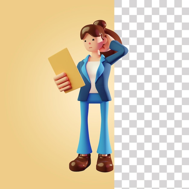 Femme confuse tenant le fichier 3d illustration