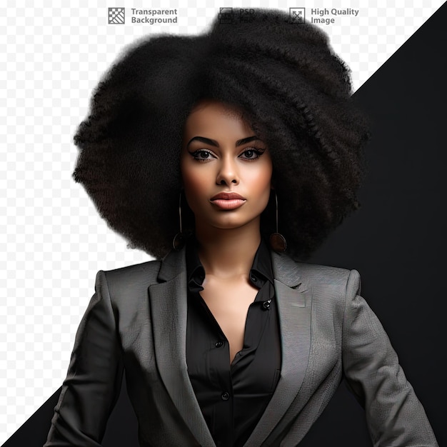 PSD une femme avec une coupe afro se tient devant une photo d'une femme.