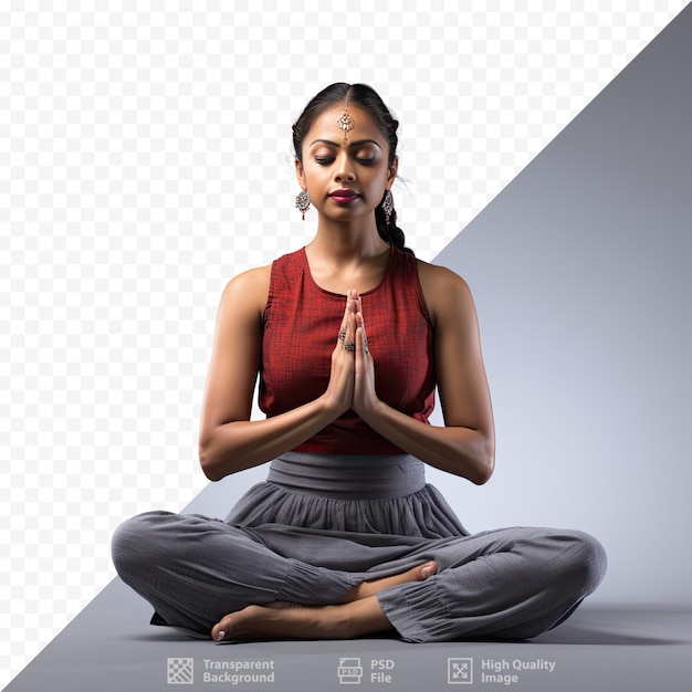 PSD une femme dans une pose de yoga avec les mots « méditer » en bas.