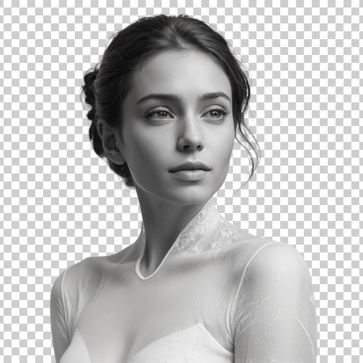 PSD une femme dans une robe blanche avec une tiare d'argent sur son cou