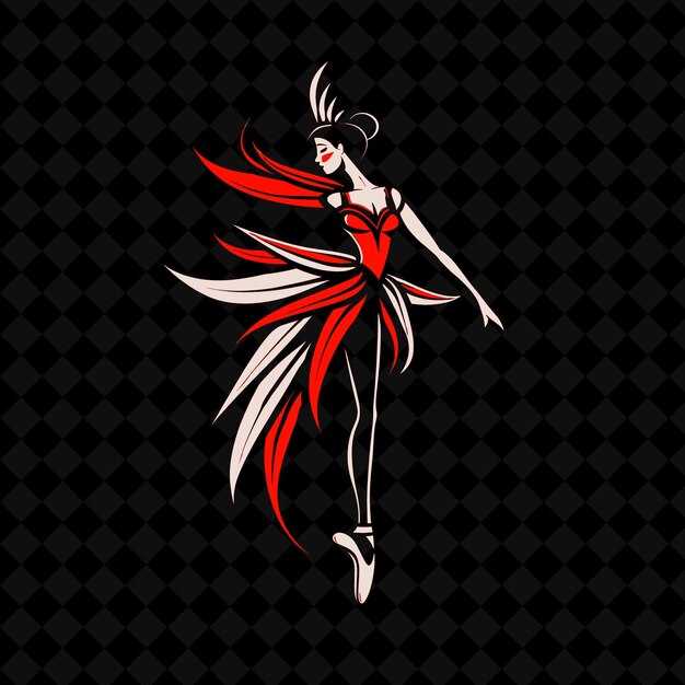 PSD une femme dans une robe rouge et blanche avec une plume rouge sur le dos