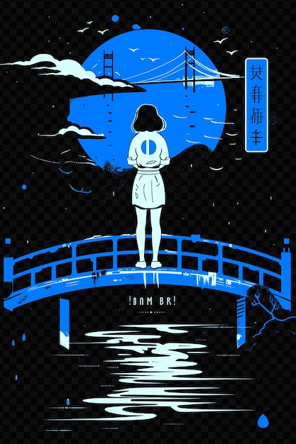 PSD femme debout sur un pont avec une rivière qui coule en dessous p psd art design concept poster banner