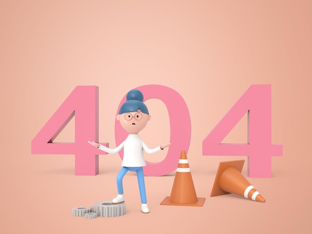 Femme de dessin animé 3D faisant des affaires et manque l'erreur 404