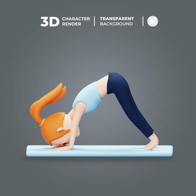 PSD femme de dessin animé 3d faisant la pose de yoga