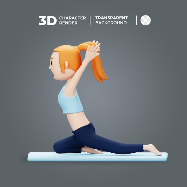 PSD femme de dessin animé 3d faisant la pose de yoga