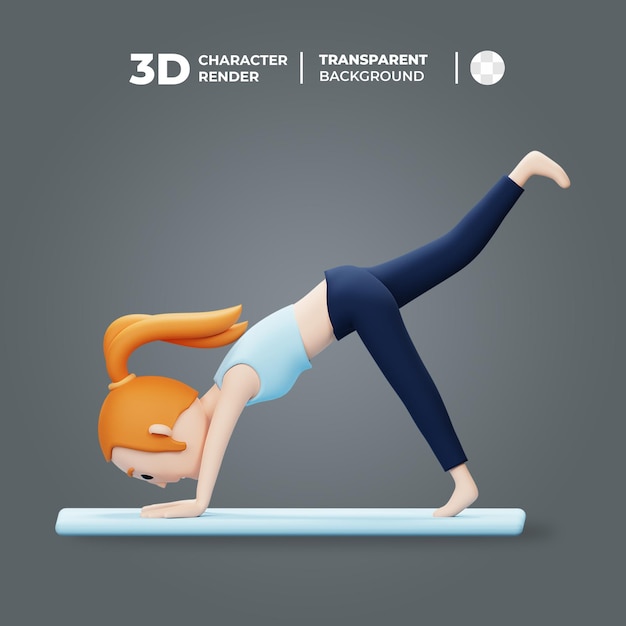 PSD femme de dessin animé 3d faisant la pose de yoga