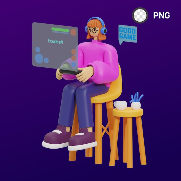 Une femme avec des écouteurs et un ordinateur portable avec un écran qui dit png.