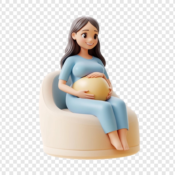 PSD une femme enceinte souriante est assise confortablement dans un fauteuil beige sa bosse de bébé est proéminente elle a l'air heureuse et détendue attendant un enfant bientôt