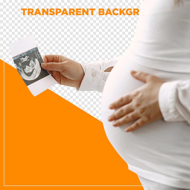 femme enceinte tenant une image ultrasonographique avec un fond transparent