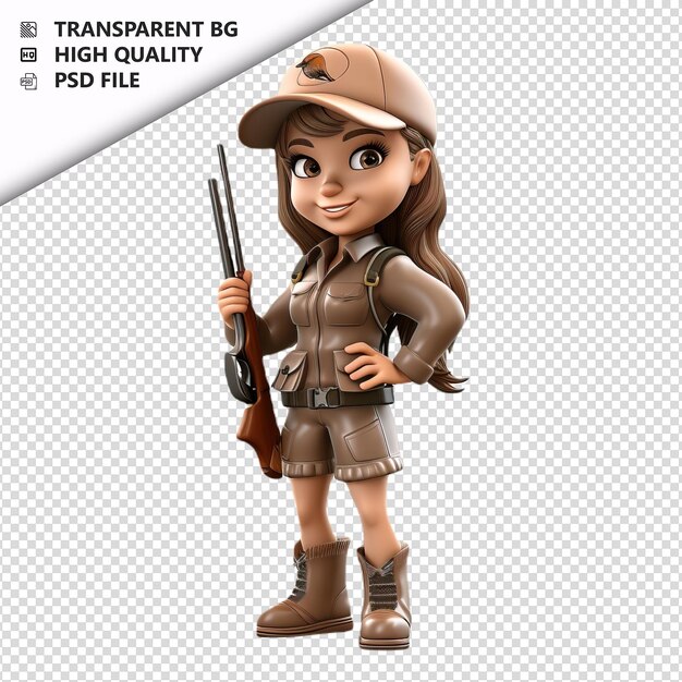 PSD femme européenne à la chasse en 3d sur fond blanc dans le style de dessin animé