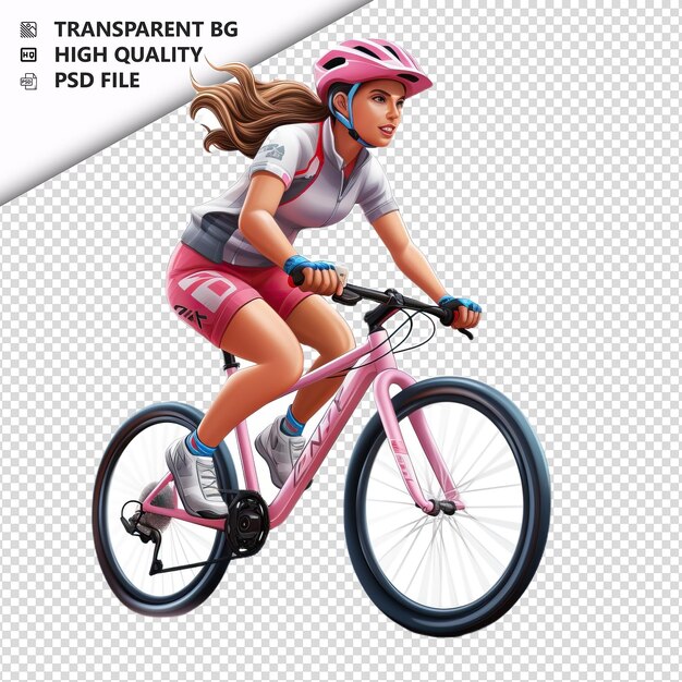 PSD femme européenne à vélo 3d style dessin animé fond blanc i