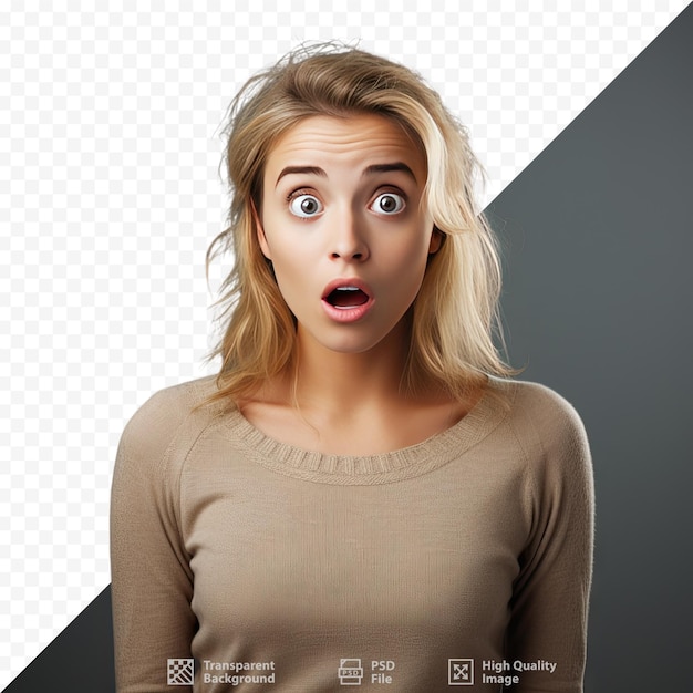 PSD une femme avec une expression surprise sur son visage.