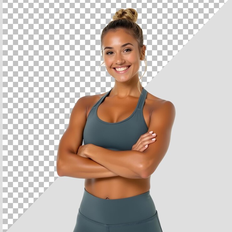 PSD une femme de fitness posant dans le gymnase sur un fond transparent