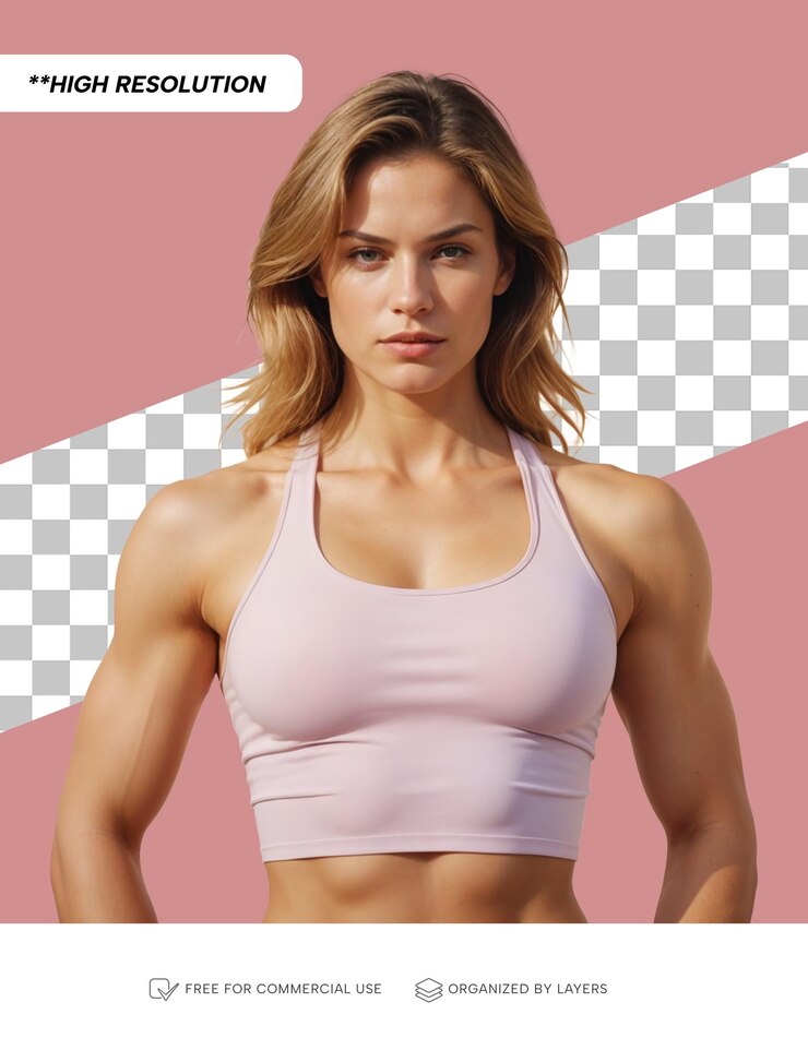 PSD une femme forte et en forme dans des vêtements de sport roses