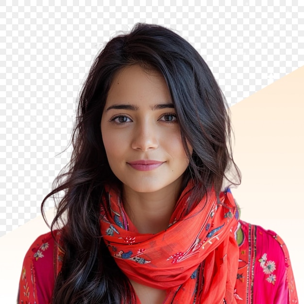 une femme avec un foulard rouge qui dit hijab