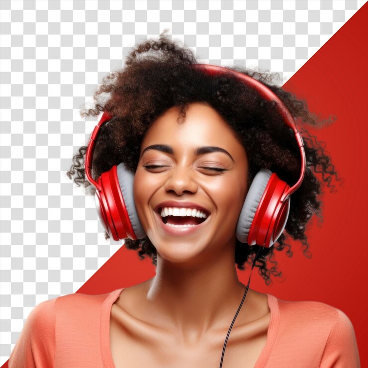 PSD une femme heureuse qui aime la musique.