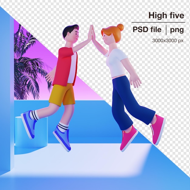 Femme et homme high five en high psd png modifiable pour l'affiche de marketing des médias sociaux