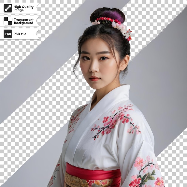PSD une femme en kimono avec un logo japonais dessus