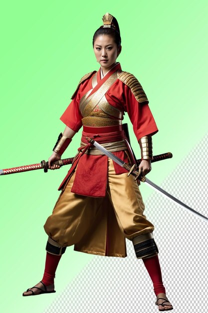 Une Femme En Kimono Rouge Avec Une épée à La Main