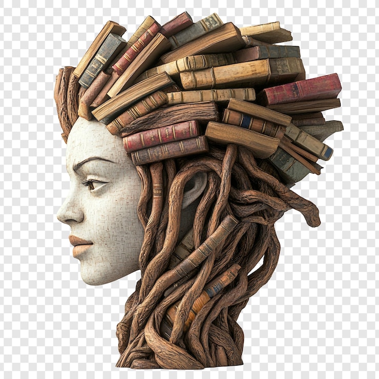 PSD une femme avec des livres pour cheveux