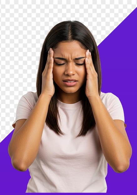 Une femme avec un mal de tête tenant sa tête dans la douleur